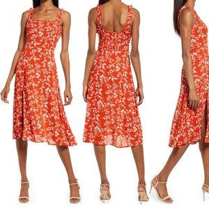Lulus Garden Date Floral Ruffle Strap Midi Sundress